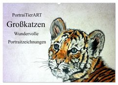 PortraiTierART Großkatzen - Wundervolle Portraitzeichnungen (Wandkalender 2025 DIN A2 quer), CALVENDO Monatskalender