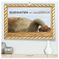 Elefanten im Wasserloch (hochwertiger Premium Wandkalender 2025 DIN A2 quer), Kunstdruck in Hochglanz