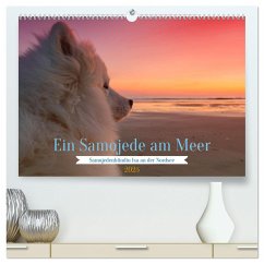 Ein Samojede am Meer (hochwertiger Premium Wandkalender 2025 DIN A2 quer), Kunstdruck in Hochglanz