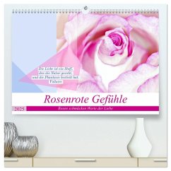 Rosenrote Gefühle, Rosen schmücken Worte der Liebe (hochwertiger Premium Wandkalender 2025 DIN A2 quer), Kunstdruck in Hochglanz