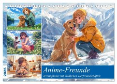 Anime-Freunde - Terminplaner mit niedlichen Tierfreundschaften (Tischkalender 2025 DIN A5 quer), CALVENDO Monatskalender