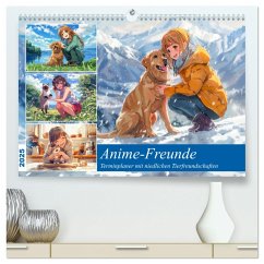 Anime-Freunde - Terminplaner mit niedlichen Tierfreundschaften (hochwertiger Premium Wandkalender 2025 DIN A2 quer), Kunstdruck in Hochglanz