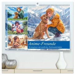 Anime-Freunde - Terminplaner mit niedlichen Tierfreundschaften (hochwertiger Premium Wandkalender 2025 DIN A2 quer), Kunstdruck in Hochglanz - Calvendo;Frost, Anja