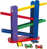 Bino 84070 - Kinder-Autobahn mit 4 Autos, Holz, bunt, Höhe: ca. 28 cm