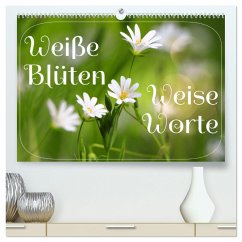 Weiße Blüten, weise Worte (hochwertiger Premium Wandkalender 2025 DIN A2 quer), Kunstdruck in Hochglanz
