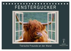 Fenstergucker - tierische Freunde an der Wand (Tischkalender 2025 DIN A5 quer), CALVENDO Monatskalender