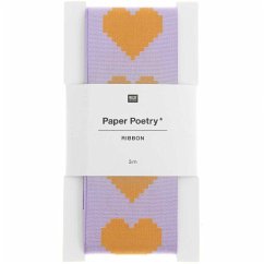 Cover Taftband Pixel Herzen, Flieder/Neon Orange, 38 mm x 3 m