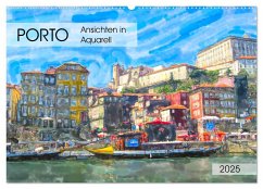 Porto - Ansichten in Aquarell (Wandkalender 2025 DIN A2 quer), CALVENDO Monatskalender