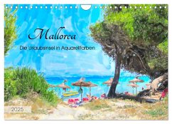 Mallorca - Die Urlaubsinsel in Aquarellfarben (Wandkalender 2025 DIN A4 quer), CALVENDO Monatskalender