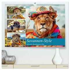 Savannen-Style. Stilvoller Raubkatzen-Chic (hochwertiger Premium Wandkalender 2025 DIN A2 quer), Kunstdruck in Hochglanz