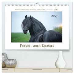 Friesen - stolze Giganten (hochwertiger Premium Wandkalender 2025 DIN A2 quer), Kunstdruck in Hochglanz