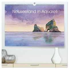 Neuseeland in Aquarell (hochwertiger Premium Wandkalender 2025 DIN A2 quer), Kunstdruck in Hochglanz