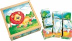 Bino 84174 - Bilderwürfel Wildtiere Puzzle, 9-teilig, Holz, Holzbox mit Schiebedeckel
