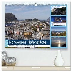 Norwegens Hafenstädte - Alesund - Honningsvag - Geiranger - Bergen (hochwertiger Premium Wandkalender 2025 DIN A2 quer), Kunstdruck in Hochglanz - Calvendo;Gayde, Frank