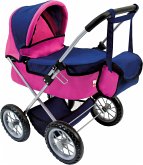 Bino 82911 - Puppenwagen mit Tasche, Hängetasche und Netz, zusammenklappbar, rosa/blau