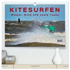 Kitesurfen - Wasser, Wind und coole Typen (hochwertiger Premium Wandkalender 2025 DIN A2 quer), Kunstdruck in Hochglanz