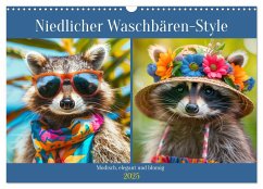 Niedlicher Waschbären-Style. Modisch, elegant und blumig (Wandkalender 2025 DIN A3 quer), CALVENDO Monatskalender