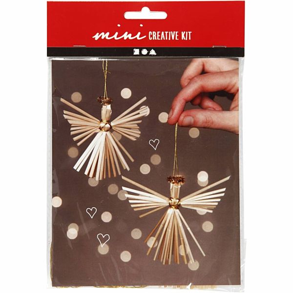 Creativ Company DIY Sets Blumengestecke, Korbflechten Mini Kreativ Set, Strohengel, H 8 cm, Kreativ Box