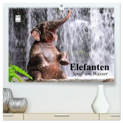 Elefanten. Spaß am Wasser (hochwertiger Premium Wandkalender 2025 DIN A2 quer), Kunstdruck in Hochglanz