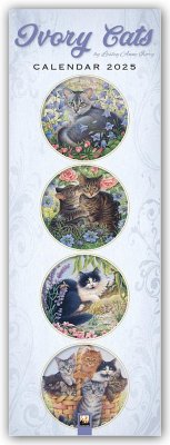 Ivory Cats - Gemalte Katzen - Slimline-Kalender 2025 - Ivory, Lesley A.