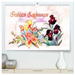 Irisblüten Zeichnungen (hochwertiger Premium Wandkalender 2025 DIN A2 quer), Kunstdruck in Hochglanz