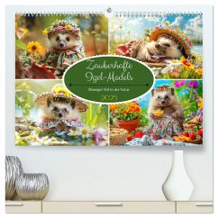 Zauberhafte Igel-Models. Blumiger Stil in der Natur (hochwertiger Premium Wandkalender 2025 DIN A2 quer), Kunstdruck in Hochglanz