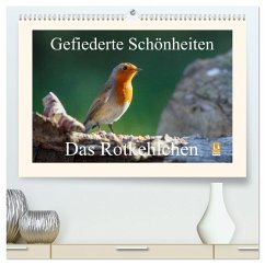 Gefiederte Schönheiten - Das Rotkehlchen (hochwertiger Premium Wandkalender 2025 DIN A2 quer), Kunstdruck in Hochglanz