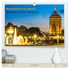 Mannheim bei Nacht - Impressionen aus der Quadratestadt (hochwertiger Premium Wandkalender 2025 DIN A2 quer), Kunstdruck in Hochglanz