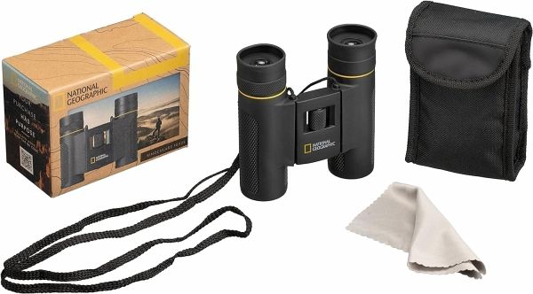 National Geographic 9025200 - Fernglas 10x25, 10-fache Vergrößerung, Taschenfernglas mit Tasche, Trageriemen und Reinigungstuch, schwarz National Geographic 9025200 - Fernglas 10x25, 10-fache Vergrößerung, Taschenfernglas mit Tasche, Trageriemen und Reinigungstuch, schwarz