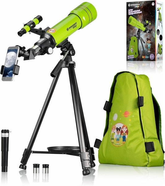 Bresser Junior 8850610 - Teleskop 70/400 mit Rucksack, Kinderteleskop, Linsenteleskop mit Zubehör, grün, STEM Bresser Junior 8850610 - Teleskop 70/400 mit Rucksack, Kinderteleskop, Linsenteleskop mit Zubehör, grün, STEM