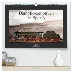 Dampflokomotiven in Spur N (hochwertiger Premium Wandkalender 2025 DIN A2 quer), Kunstdruck in Hochglanz