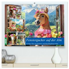 Fenstergucker auf der Alm. Lustige Tiere im Sommer auf dem Bergbauernhof (hochwertiger Premium Wandkalender 2025 DIN A2 quer), Kunstdruck in Hochglanz