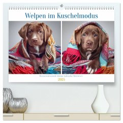 Welpen im Kuschelmodus - Herzerwärmende kleine Labrador Retriever (hochwertiger Premium Wandkalender 2025 DIN A2 quer), Kunstdruck in Hochglanz