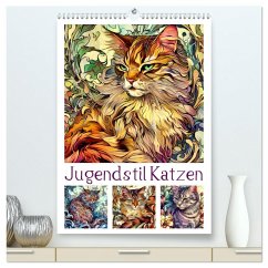 Jugendstil Katzen (hochwertiger Premium Wandkalender 2025 DIN A2 hoch), Kunstdruck in Hochglanz