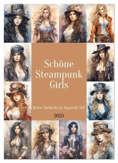 Schöne Steampunk Girls. Retro-Ästhetik im Aquarell-Stil (Wandkalender 2025 DIN A2 hoch), CALVENDO Monatskalender