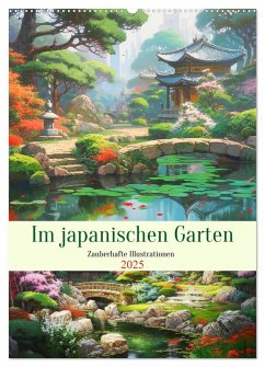 Im japanischen Garten. Zauberhafte Illustrationen (Wandkalender 2025 DIN A2 hoch), CALVENDO Monatskalender