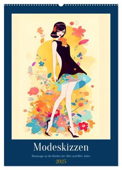 Modeskizzen - Hommage an die Kleider der 50er und 60er Jahre (Wandkalender 2025 DIN A2 hoch), CALVENDO Monatskalender