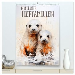 Niedliche Tierfamilien (hochwertiger Premium Wandkalender 2025 DIN A2 hoch), Kunstdruck in Hochglanz