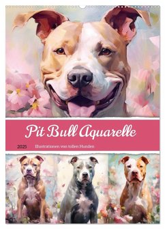 Pit Bull Aquarelle. Illustrationen von tollen Hunden (Wandkalender 2025 DIN A2 hoch), CALVENDO Monatskalender