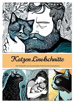 Katzen Linolschnitt - Der Kalender mit kunstvollen Porträts der Samtpfoten (Wandkalender 2025 DIN A4 hoch), CALVENDO Monatskalender