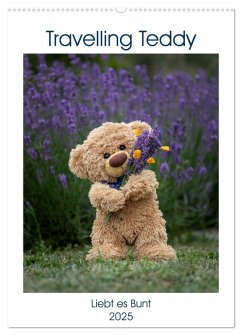 Travelling Teddy liebt es Bunt (Wandkalender 2025 DIN A2 hoch), CALVENDO Monatskalender