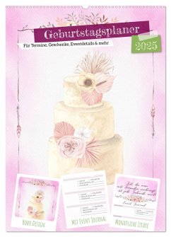 Geburtstagsplaner Boho Rosa - Für Termine, Geschenke, Eventdetails & mehr (Wandkalender 2025 DIN A2 hoch), CALVENDO Monatskalender - Calvendo;MD-Publishing