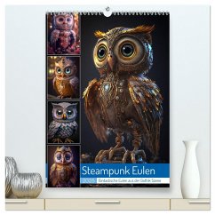 Steampunk Eulen (hochwertiger Premium Wandkalender 2025 DIN A2 hoch), Kunstdruck in Hochglanz