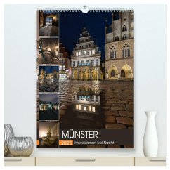 Münster - Impressionen bei Nacht (hochwertiger Premium Wandkalender 2025 DIN A2 hoch), Kunstdruck in Hochglanz