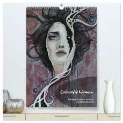 Colourful Women - Fantasy-Frauenportraits in Acryl und Mischtechnik (hochwertiger Premium Wandkalender 2025 DIN A2 hoch), Kunstdruck in Hochglanz