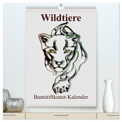 Wildtiere Bunstiftkunst-Kalender (hochwertiger Premium Wandkalender 2025 DIN A2 hoch), Kunstdruck in Hochglanz