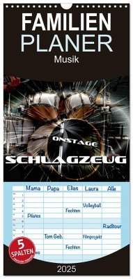 Familienplaner 2025 - Schlagzeug onstage mit 5 Spalten (Wandkalender, 21 x 45 cm) CALVENDO