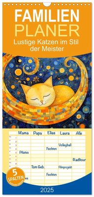 Familienplaner 2025 - Lustige Katzen im Stil der Meister mit 5 Spalten (Wandkalender, 21 x 45 cm) CALVENDO