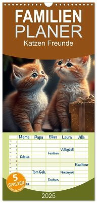 Familienplaner 2025 - Katzen Freunde mit 5 Spalten (Wandkalender, 21 x 45 cm) CALVENDO