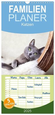 Familienplaner 2025 - Katzen mit 5 Spalten (Wandkalender, 21 x 45 cm) CALVENDO